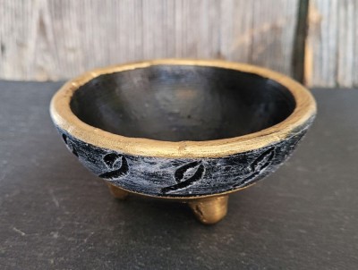 Witches Tripod Incense Bowl Ceramic Black/Gold