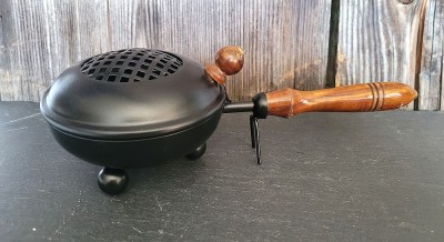 Metal incense burner with net and wooden handle