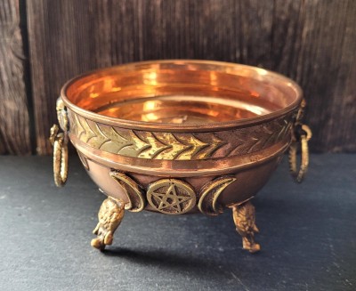 Incense burner copper bowl with Triple Moon