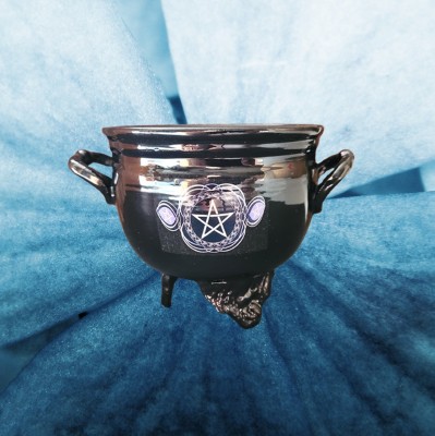 Metal incense burner witch's cauldron with pentagram