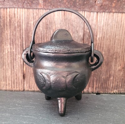 Incense burner small cast iron witch's cauldron Triple Moon