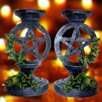 Candlestick pentagram with ivy 2 pieces