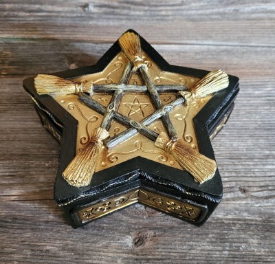 Pentagram box with witch's broom