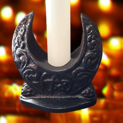 Crescent moon candle holder made of metal, black