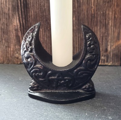 Crescent moon candle holder made of metal, black