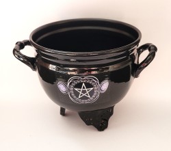 Metal incense burner witch's cauldron with pentagram