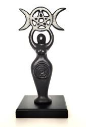 Figura de altar de la diosa de la triple luna de aluminio, negra